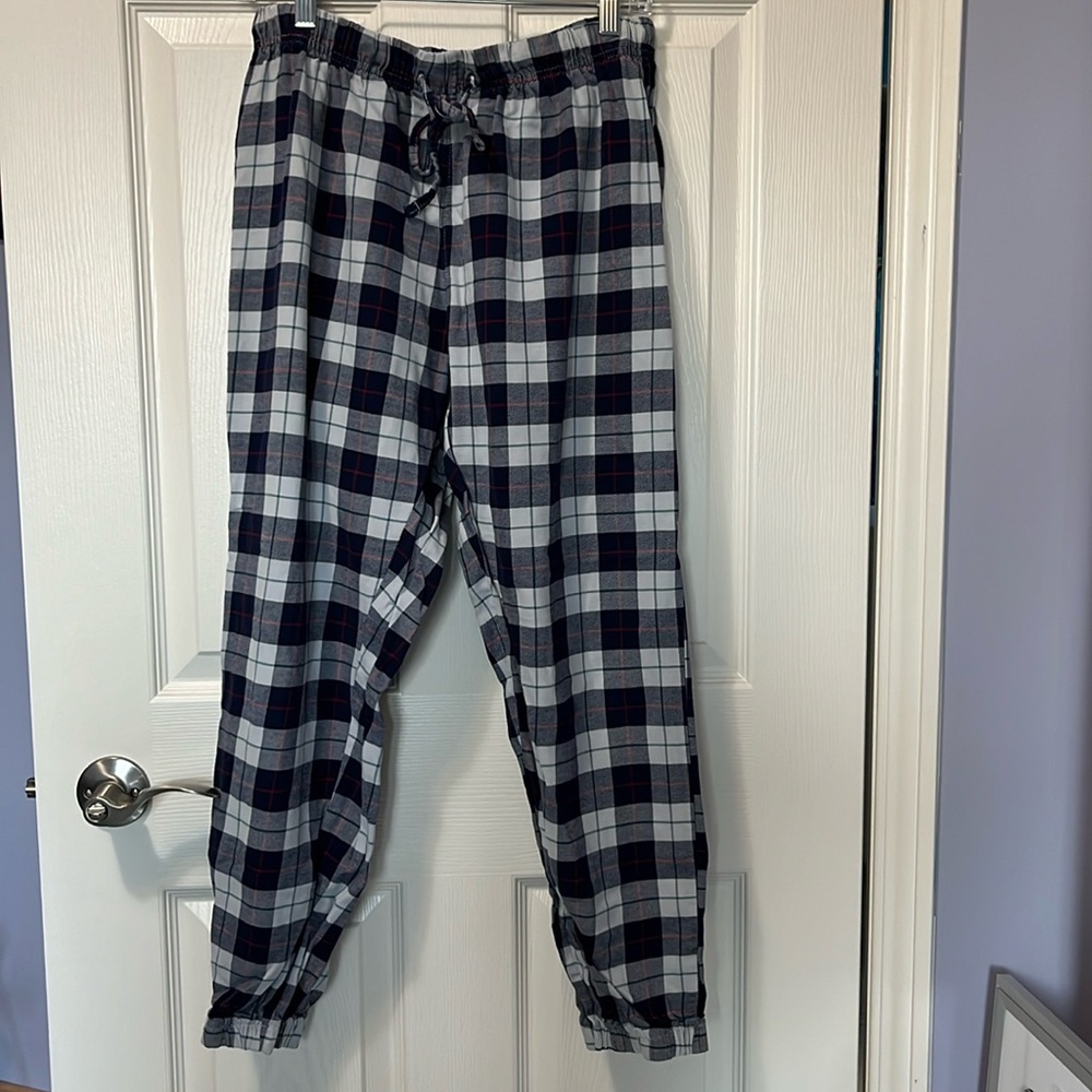 Women's Pyjama Pants Medium/Large Blue Plaid Cuffed Ties Street Legal Cotton